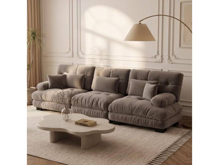 SoarTalent Modulsofa 3-Sitzer 313 cm für modernes Wohnzimmer, Chenille-Stoff, Holzgestell, Armlehnen, Braun