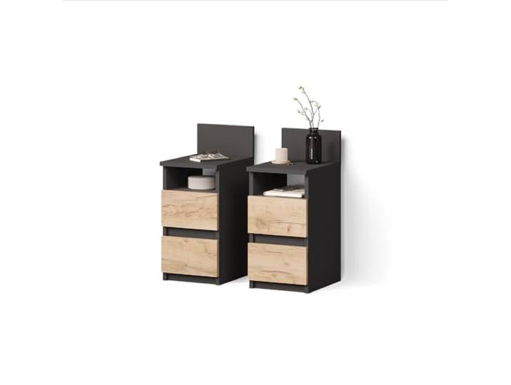 Livinity Nachttisch Roya, Anthrazit/Goldkraft Eiche, 2er Set
