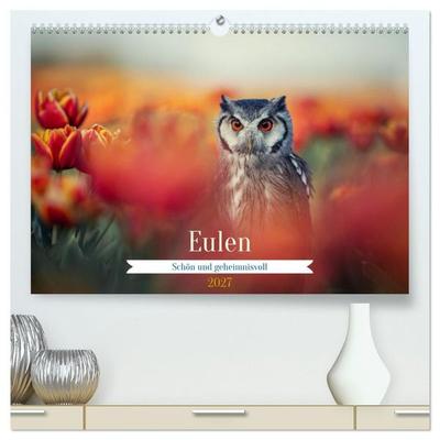 Eulen - schön und geheimnisvoll (hochwertiger Premium Wandkalender 2027 DIN A2 quer), Kunstdruck in Hochglanz