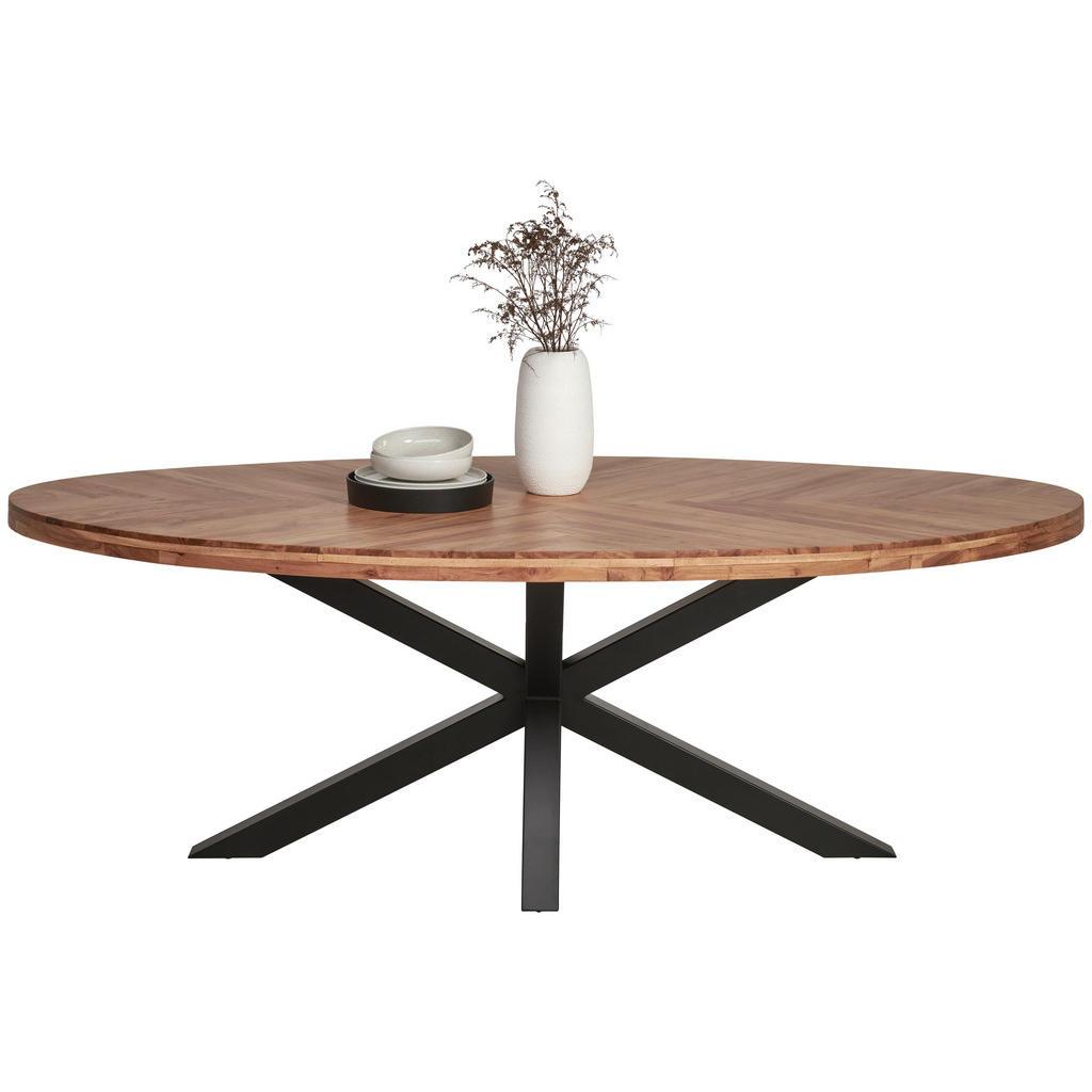 Ambia Home Esstisch , Naturfarben, Schwarz , Holz , Akazie,Akazie , teilmassiv, 2-Schicht,teilmassiv, 2-Schicht , Holz , oval , eckig , 110x76x220 cm , Esszimmer, Esstische, Esstische