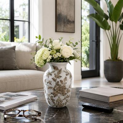 Sagebrook Home Traditional Chinoiserie Ceramic Flower Vase for Console Table