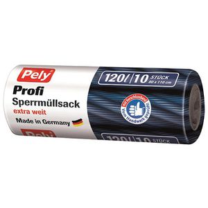 Pely Müllsäcke Profi, 120 Liter, mit Verschlussband, extra stark, blau, 10 Stück