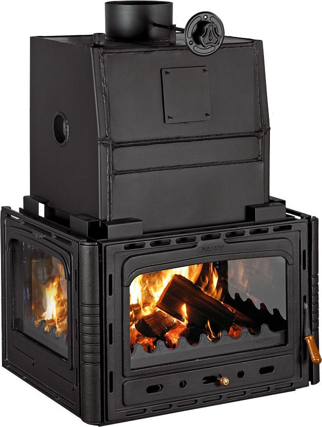 Kamineinsatz PRITY 3C W28 | 5 + 28,2 kW | Gesamt 33,2 kW | Ø200 mm | Gusseisentür | 28 l Boiler | Zentralheizung