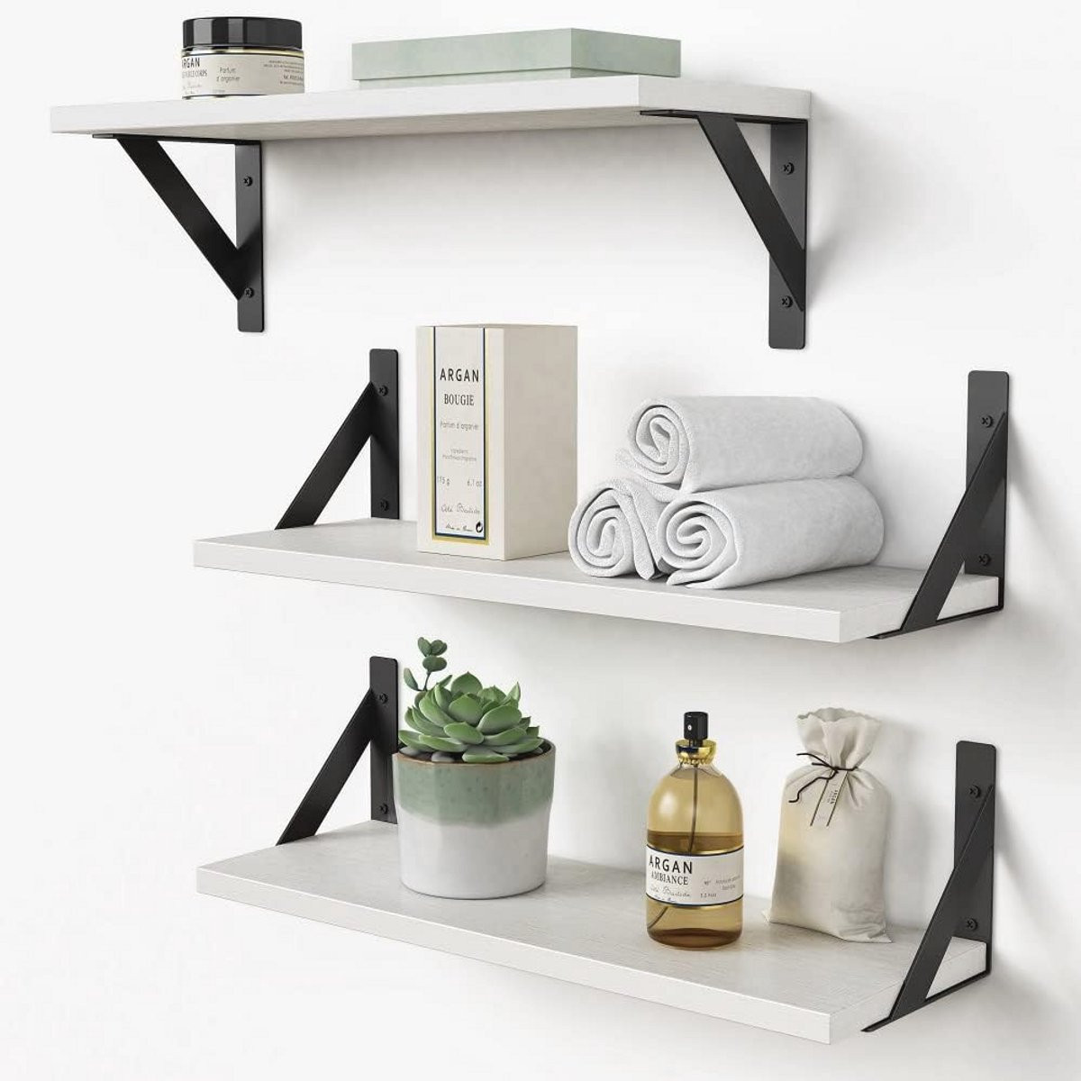 Set van 3 witte drijvende wandplanken voor badkamer, slaapkamer, woonkamer en keuken