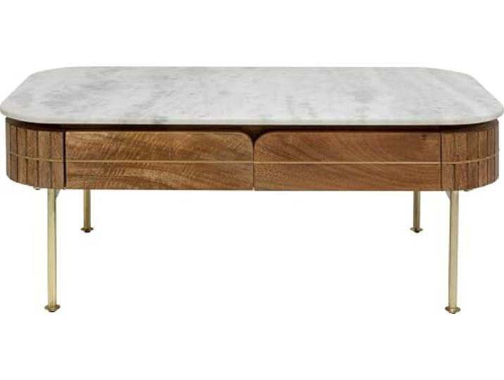 Kare Design Couchtisch Grace, Weiß/Braun, Wohnzimmertisch, Beistelltisch, Massivholz Korpus, Marmor Nutzfläche, 45x110x60 cm (H/B/T)