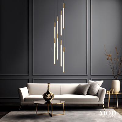 Kasper   Modern Staircase Chandelier   Black / 5 Lights / Warm White (3000k)   MOD LIGHTING