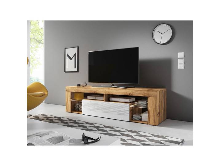 TV-Lowboard Everest B: 140 cm Wotan Eiche Dekor, Weiß