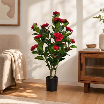 YVANLA Artificial Plant Fake Camellia Tree Potted
