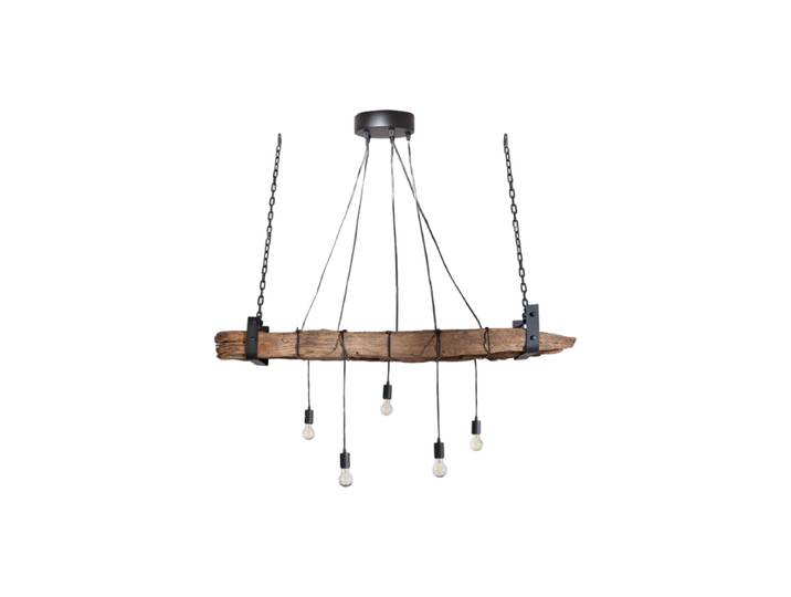 Grosse Hängelampe „Barracuda“ aus recyceltem Massivholz Natural, Schwarz Invicta Interiors