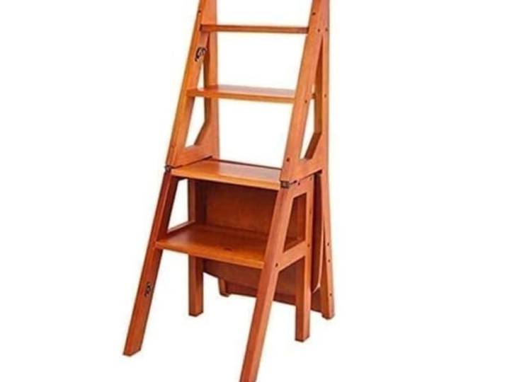 Luercher Stuhl Treppensitz mit 4 Stufen aus Massivholz Trittleiter, robuster Tritthocker mit Griff