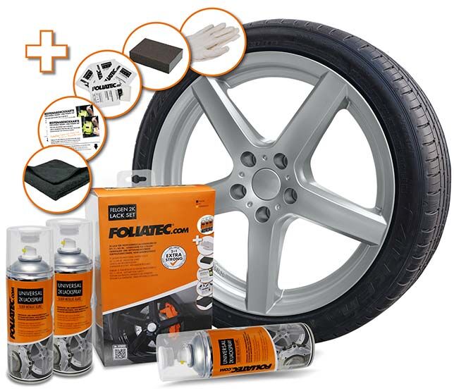 Foliatec Felgenlack 2k Felgen Lack Set, Silber Metallic Glänzend 2352 0.4l