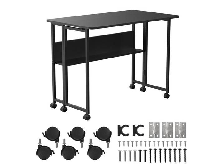 Table de bureau pliante - MACLEAN - MC-126 B - Plateau 100x58 cm - Mobile 6 roulettes verrouillables - Charge 50 kg