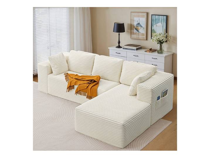 Bealife Ecksofa L-Form, B: 250cm, Keine Montage erforderlich, Modulares Design mit Polstern und Seitentaschen