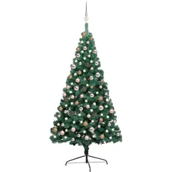 vidaXL Künstlicher Halb-Weihnachtsbaum Beleuchtung Kugeln Grün 180 cm