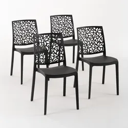 RATTATAN 4er-Set stapelbare Stühle aus Polypropylen mit Glasfasern für Außenbereich und Garten, Bar und Restaurant, Küche modernes Design - ANNA - Schwarz