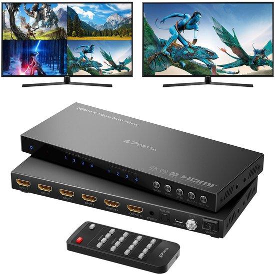 4K HDMI Multiviewer-Switch 4x2 mit Picture-in-Picture-Funktion, Quad-Multiviewer, nahtloser Switcher 4-in-2 Ausgang mit Toslink, 3,5 mm Audioausgang, unterstützt 4K 30Hz, 6 Anzeigemodi, Downscaler für PS4/PC/DVD