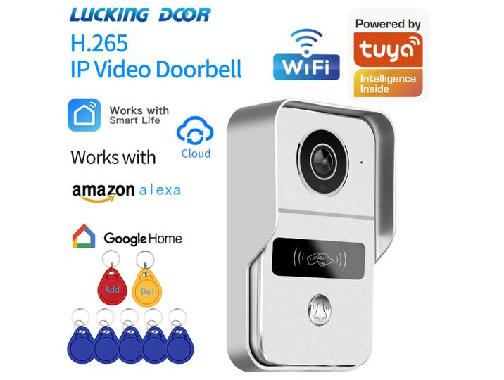 Caméra de sonnette Tuya Smart 1080P, Wi-Fi, sans fil, IR, HD, interphone vidéo avec RJ45 à POE, option de verrouillage, technologie de déverrouillage