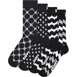 Happy Socks Unisex Socken, 4er Pack - Graphic Socks, Geschenkbox, Streifen, Baumwollmischung Schwarz/Weiß / 36-40
