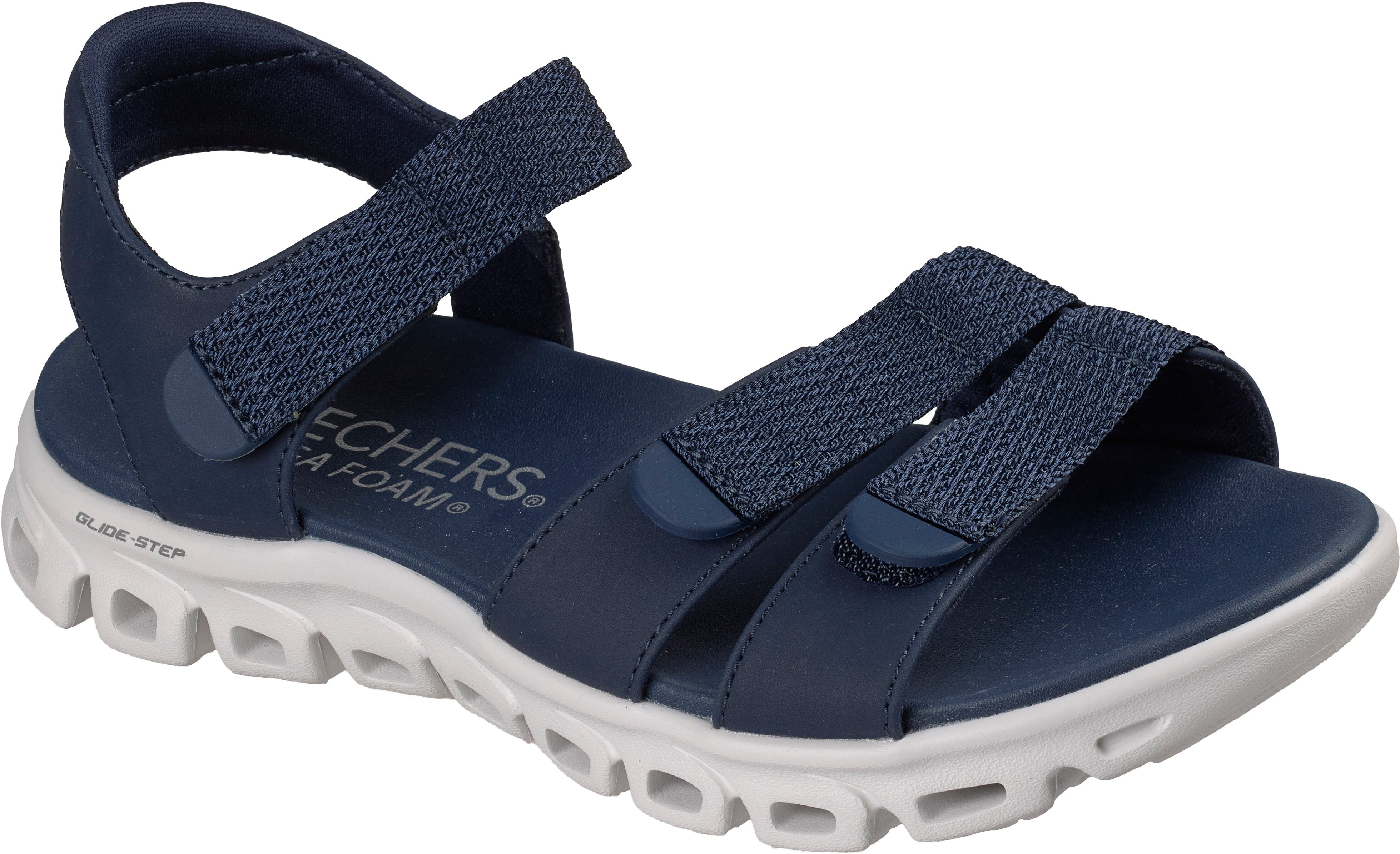 Sandale SKECHERS "GLIDE-STEP SANDAL-COUNT ON ME", Damen, Gr. 35, Textil, blau (navy), Lederimitat, Synthetik, Schuhe Sandale, Sommerschuh, Freizeitschuh, Trekkingschuh mit Glide-Step navy 35, Textil