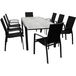 Garnitur FARO 9-teilig, Aluminium anthrazit + Glas + Kunstgewebe schwarz