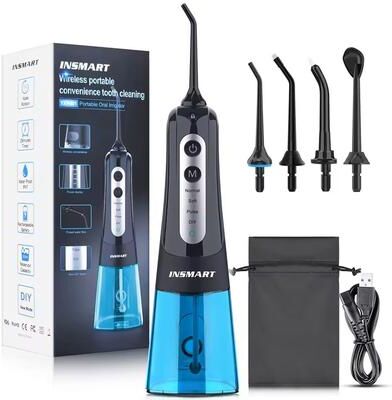 Uplift Essentials AquaPulse Cordless Water Flosser 300ML Portable Oral Irrigator With 4 Modes And USB Rechargeable Design black Blue