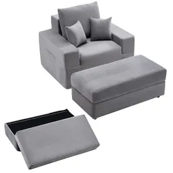 VEVOR Chaiselongue Relaxliege 1115 mm, modularer Loungesessel mit Dekokissen & Armlehnen, Couch mit tiefer Sitzfläche & Ottomane für Wohnzimmer Schlafzimmer, Lesesessel aus hochelastischem Schwamm
