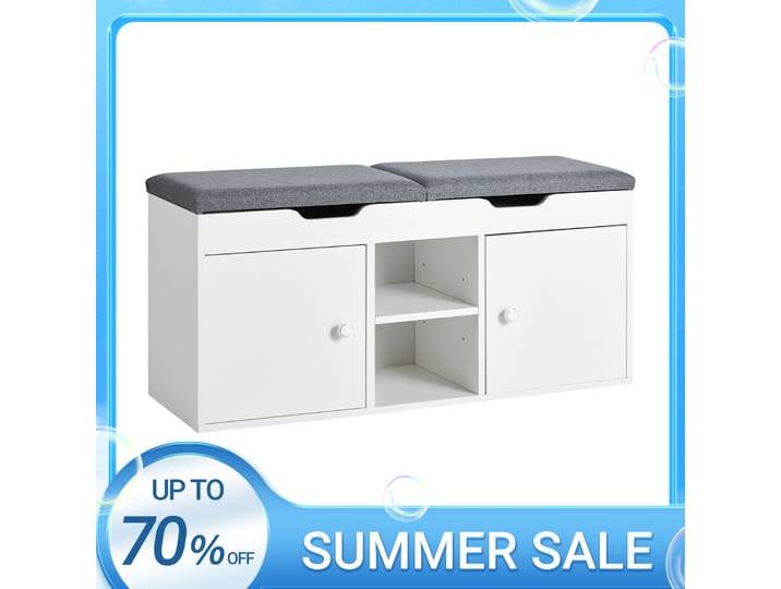 SoBuy FSR96 Banc avec coussin à deux places Banc à chaussures avec rangement Armoire Banc Chee Banc Coffre à chaussures Banquette de planche Blanc