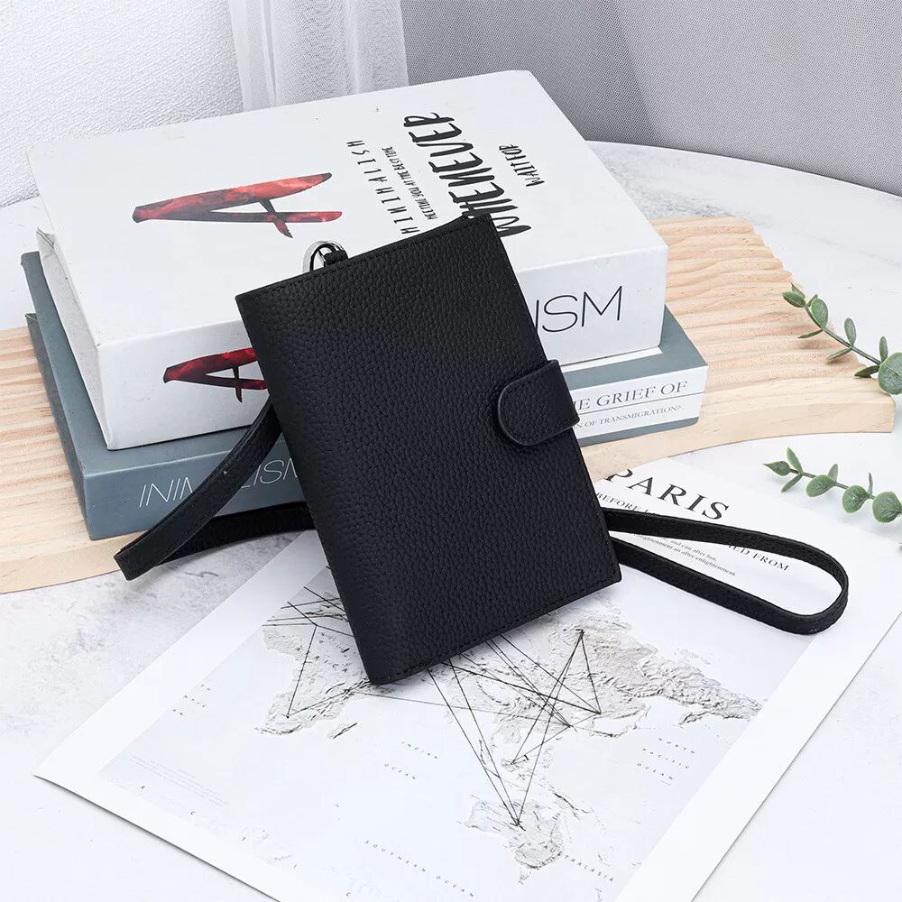 INF Halsgeldbörse aus Leder mit Reisepass-Etui und RFID-Blockierung Schwarz