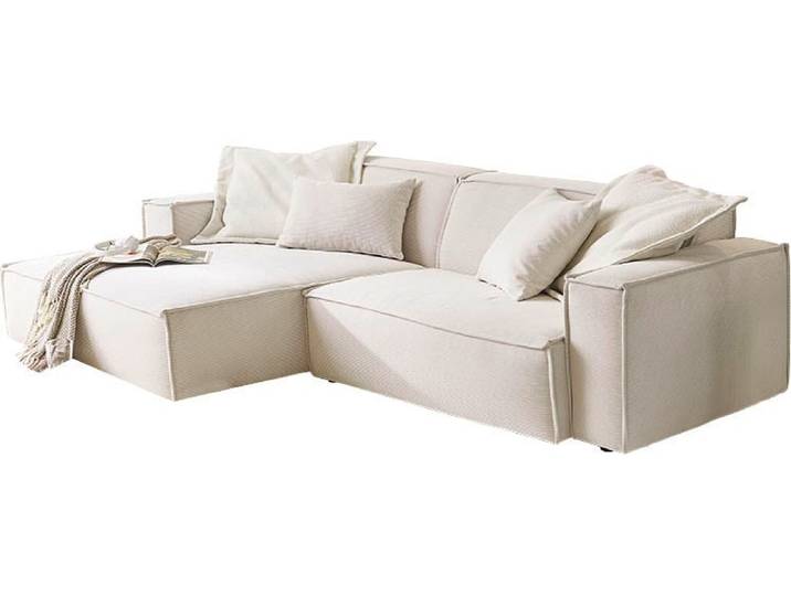 Ecksofa, Feincord, Weiß 276×168 cm, L-Form, Lounge-Charakter, Modern, Candy-Polstermöbel