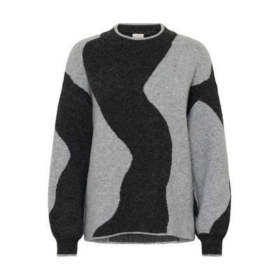 Strickpullover KAFFE "Damen Strickpullover KAwilma", Damen, Gr. L, grau (grau abstract pattern), Obermaterial: 46% Polyacryl PAN. 45% Nylon NY. 5% Wolle mw. 4% Elasthan EL., Pullover Strickpullover
