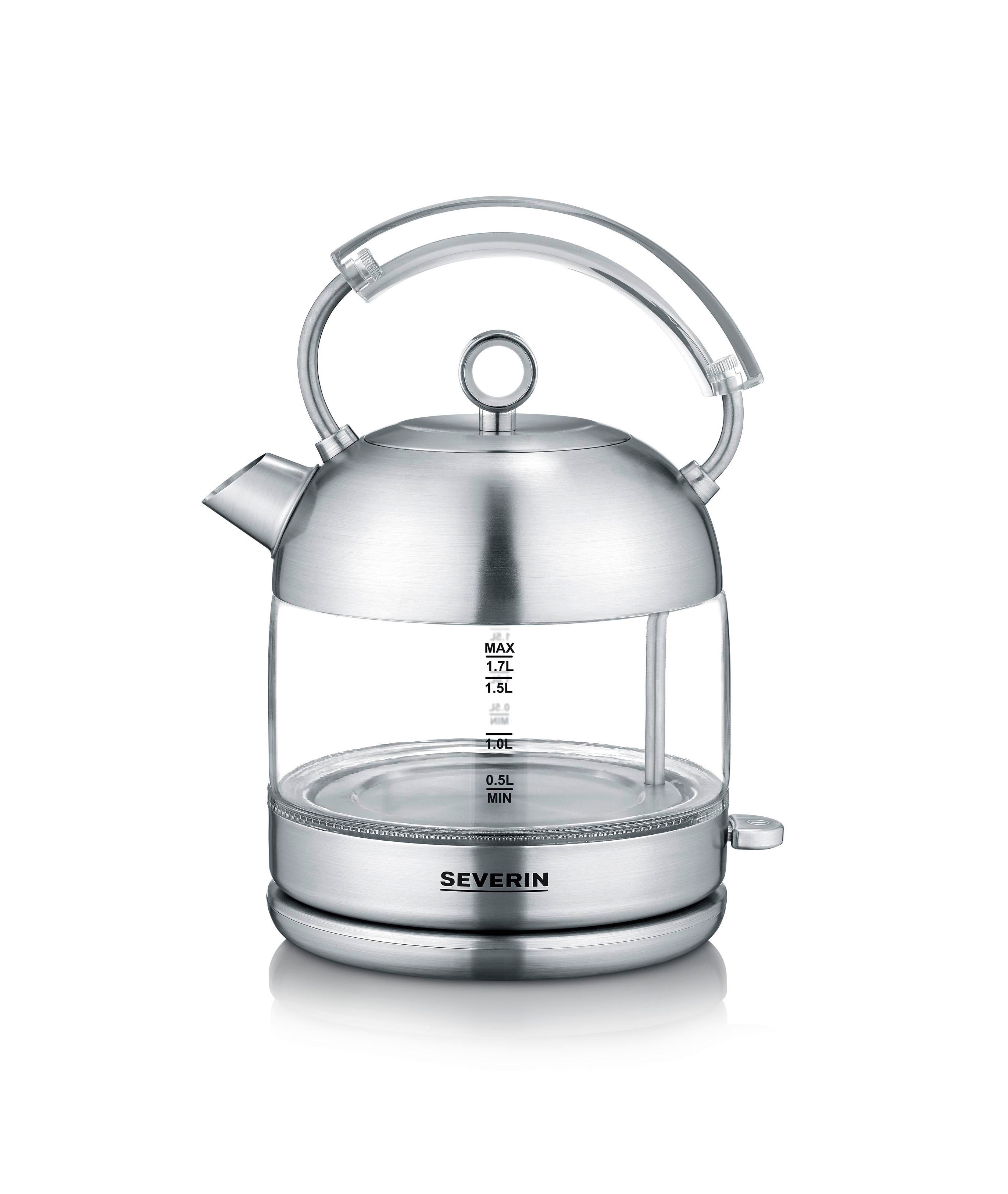 Severin WK 3459 Glas-Wasserkocher Retro 2400W 1,7l transparent/schwarz/silber