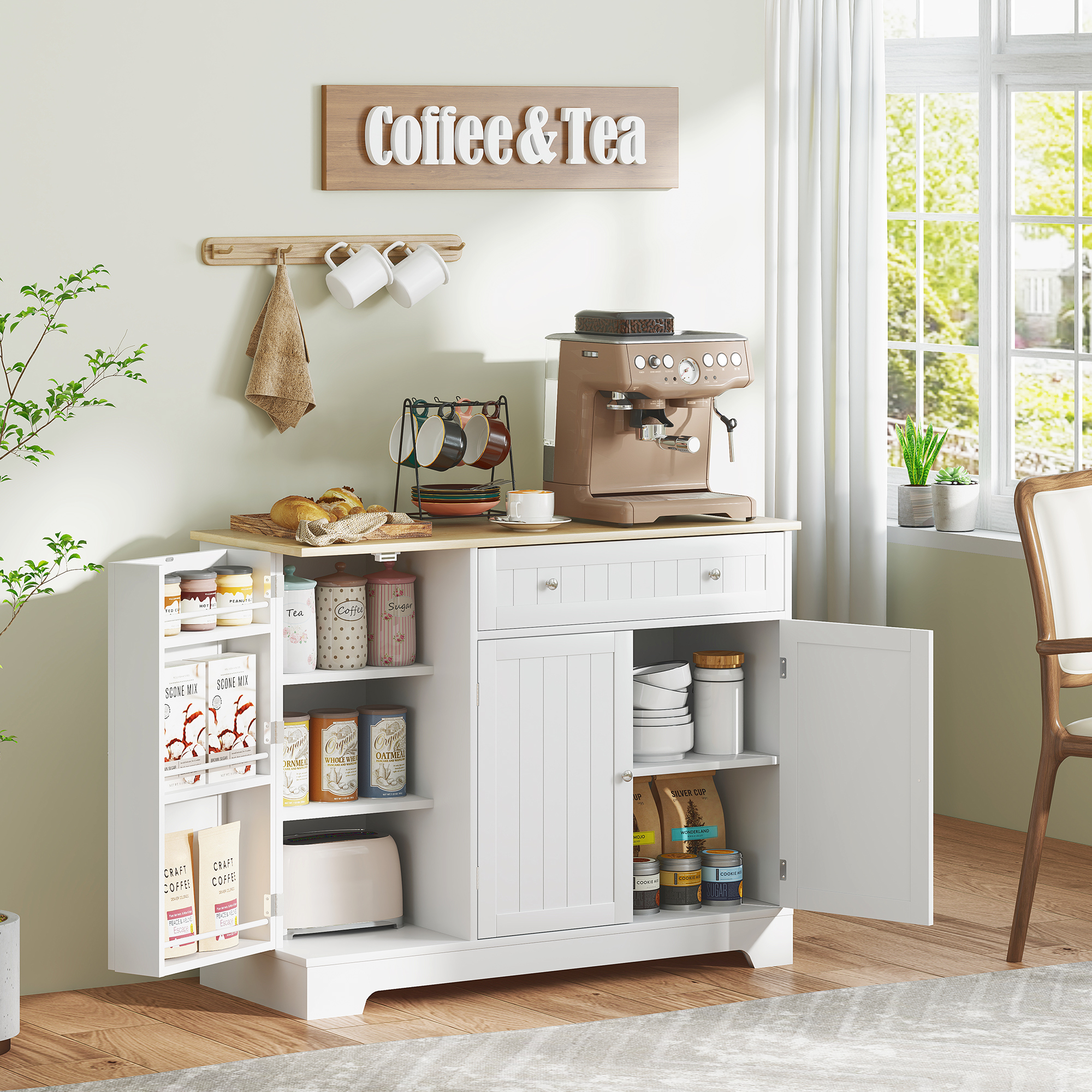 Homcom Credenza Moderna con Spazio di Archiviazione, Mobile Buffet con Cassetto, Ripiani Regolabili, Piccola Dispensa da Cucina con Ripiani Porta, Bianco   Aosom Italy