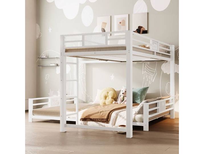 Luscriate - Lit superposé 90x200 / 140x200cm Lit métal gain de place enfant chambre - blanc