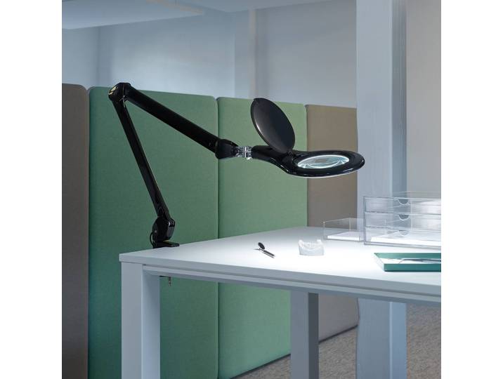 Maul LED-Lupen-Klemmleuchte MAULmakro, schwarz, Höhe 50 cm MAULmakro, schwarz, für Arbeitszimmer / Büro, Kunststoff, Modern, Tischleuchte