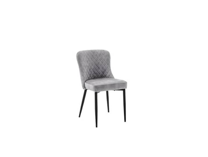 möbelando 4-Fußstuhl >Aboshi< im 2er Set mit grauem Vintage-Velours, Rautensteppung & Taschenfederkern, Metallgestell schwarz matt – Komfortsitz für Esszimmer & Büro - 46x85x58 (BxHxT).