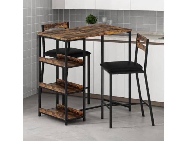 Zstar 3-teiliges Esszimmer Set mit Bartisch und 2 Stühlen Platzsparende Sitzgruppe mit Ablagen, PU-Sitzen und Vintage-Optik