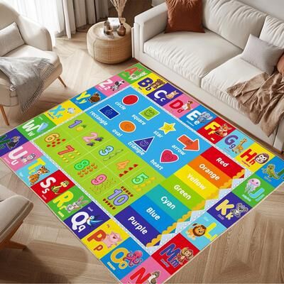 JML Kids Educational Rug, Kids Area Rug for Learning Alphabet, Numbers, Colors, Shapes and Animal Words, Children Playmat