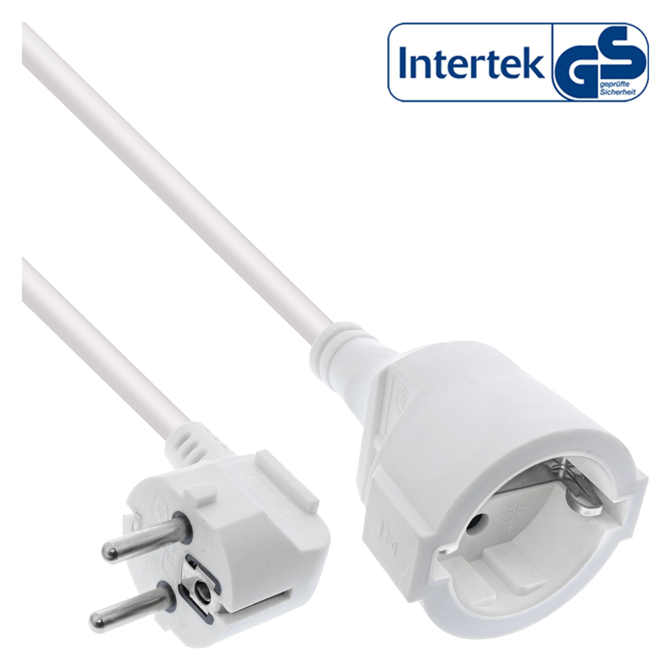 InLine Strom-Verlängerung Schutzkontakt Stecker gewinkelt / Buchse, weiss, 15m (15 m, Typ 15) (16451T)