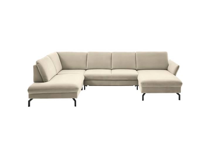Beldomo System Wohnlandschaft, Creme, Natur, Metall, 5-Sitzer, U-Form, 335x220 cm, Goldenes M, Stoffauswahl, Sitzqualitäten, seitenverkehrt erhältlich, individuell planbar, Wohnzimmer, Sofas & Couches, Wohnlandschaften, Wohnlandschaft U-Form