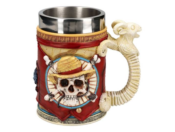 Figuren Shop GmbH Bierkrug One Piece Krug – Luffy Bierkrug 600 ml Sammlerfigur Bierkrug Deko, Kunststein (Polyresin), Edelstahl