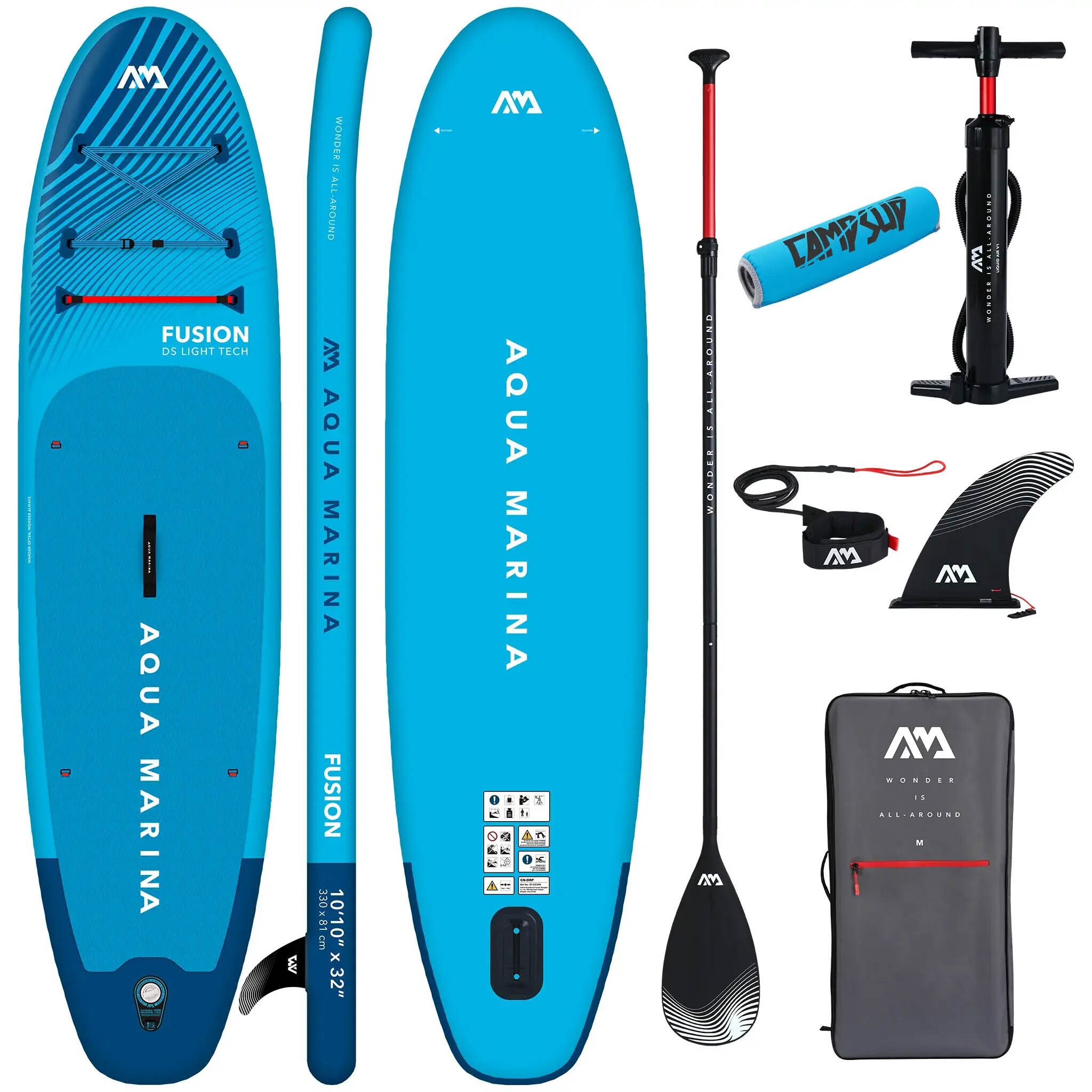 Aufblasbares SUP Aqua Marina Fusion 10'10" (330 cm) Blau - Set mit Zubehör + Boje für Paddel