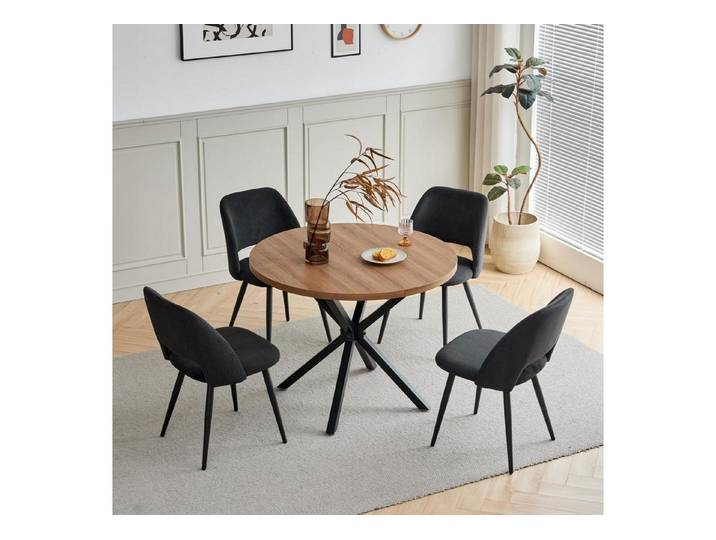 LuxusKollektion Esstisch Esstisch Stuhlset 100cm MDF Cord Hohlrückenlehne Dunkel Schwarz (1-St)