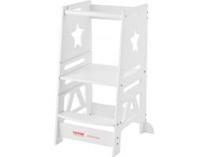 VEVOR Tritthocker Kinder 158,9 kg Gewichtskapazität Trittschemel 844 x 553 x 482 mm Hocker Kiefernholz Bambus höhenverstellbar von 328 bis 520 mm Lernturm Kinderschemel Trittschemel Kinderhocker Weiß