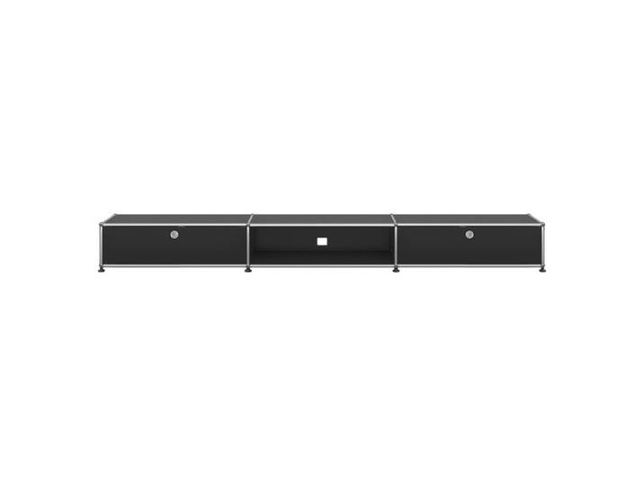 USM Haller TV-Board 3-fach breit 2 Schübe niedrig schwarz ohne Schloss graphitschwarz 228x21.5x38 cm