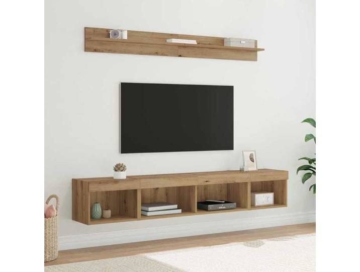 Ensemble Armoires-HIFI mural avec LED (Lot de 5) - Meuble TV suspendu - Grande espace - Chêne artisanal(3 parcel) T6665