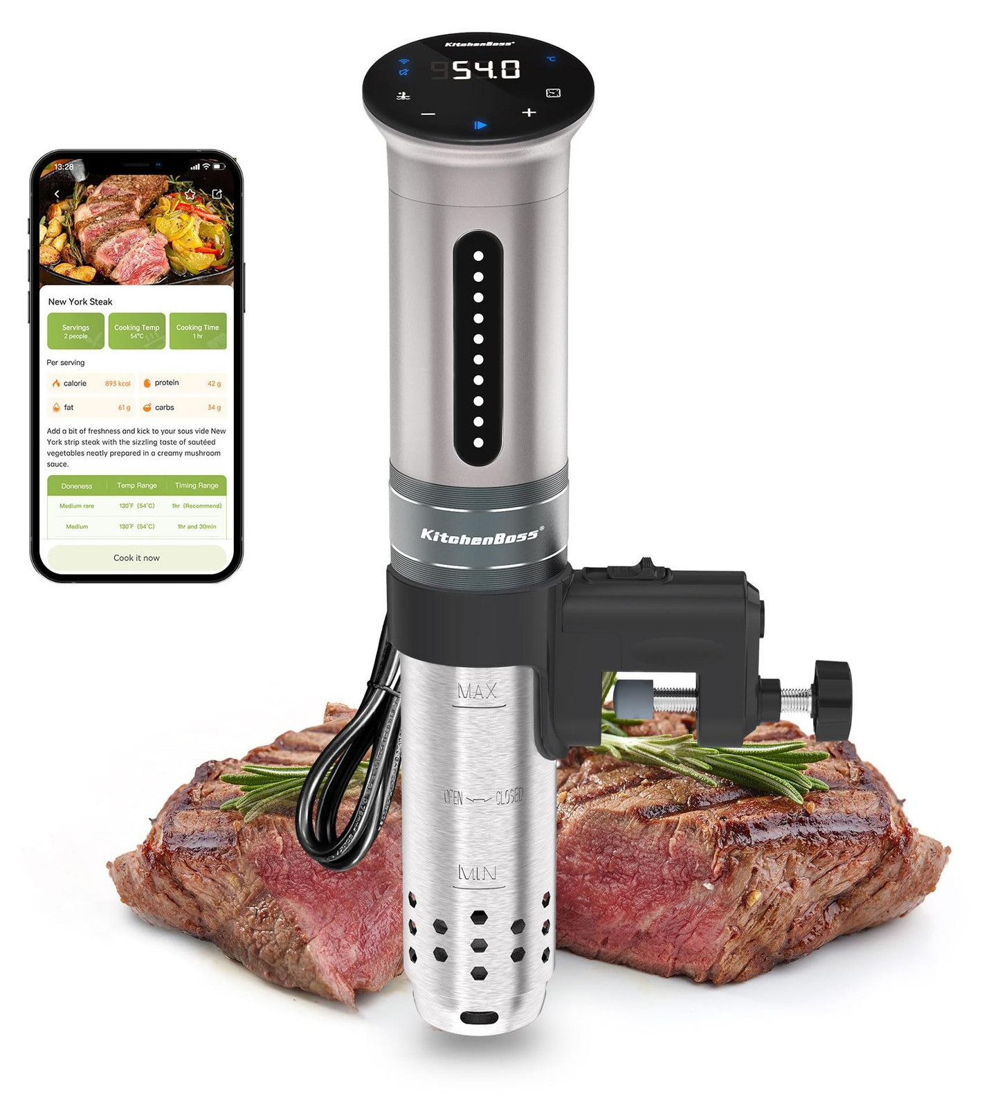 KitchenBoss Sous Vide Stuk 1100W Precisie Kookapparaat met Wi-Fi