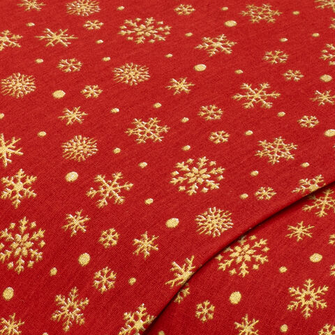 Baumwollstoff Schneekristalle "Mona", rot/gold