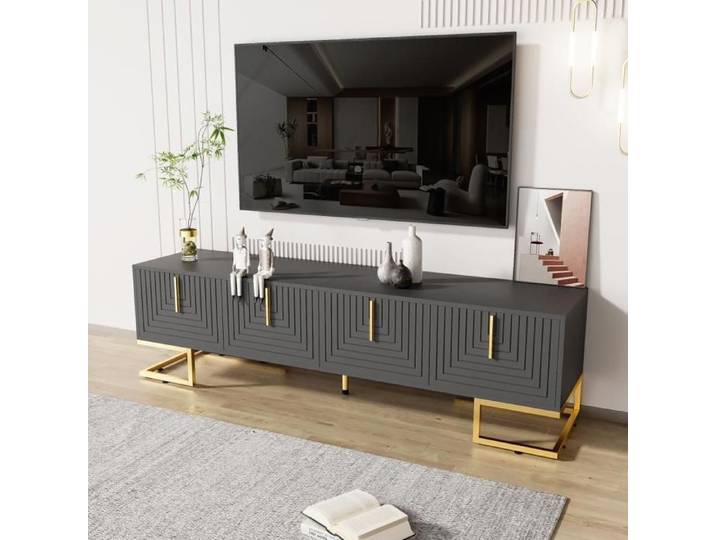 Meuble TV Armoire TV bas avec porte et tiroirs TV Table - SWEIKO - Gris