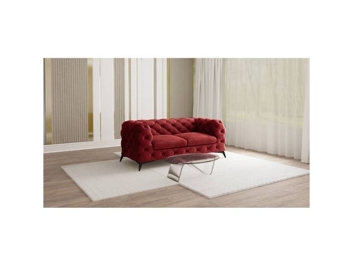 2-Sitzer Sofa Rot Samt Ravi 185 x 73 x 100cm Glamour