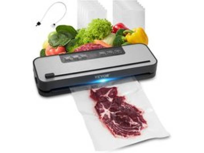 VEVOR Machine Sous Vide Alimentaire, 100 W, Machine à Emballer Mise Sous Vide Aliments 60 kPa, Appareil de Scellage à Air Automatique Multifonctionnelle Compacte 5 en 1 avec Coupeur Intégré, 10 Sacs